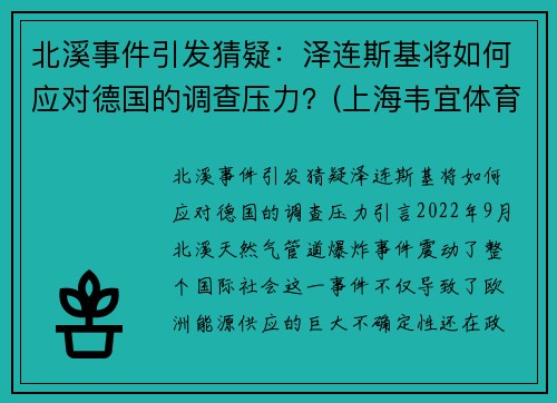 北溪事件引发猜疑：泽连斯基将如何应对德国的调查压力？(上海韦宜体育怎么样)