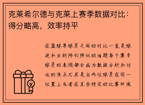 克莱希尔德与克莱上赛季数据对比：得分略高，效率持平